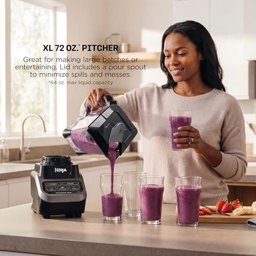 Ninja Professional Blender | Smoothie Blending, Drink Mixer, Grinder, Ice Crusher, Frozen Fruit Blending | 1000W Power, Total Crushing Technology, XL 72-oz. Pitcher | Black & Grey | BL610