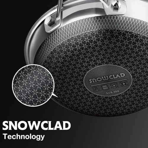 SNOWCLAD 12 Inch Hybrid Nonstick Frying Pan, Stainless Steel Skillet, Dishwasher Safe, Induction & Oven Broiler Safe, PFOA-Free Non-Toxic Cookware