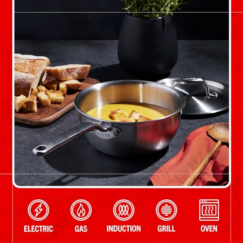 Heritage Steel x Eater 2 Quart Stainless Steel Saucier Pan | 5-Ply Fully Clad | Stay Cool Handle | Induction Compatible | Non-Toxic | Cook like a Pro