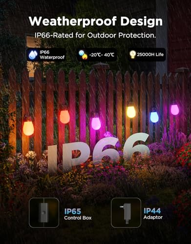Govee S14 Bulb Outdoor String Lights 2, 96ft Smart RGBIC Warm White Patio Lights with 15 LED Bulbs, 111 Scene Modes for Outdoor Decor, Upgraded IP66 Compatible with Alexa, Google, Matter, APP Control