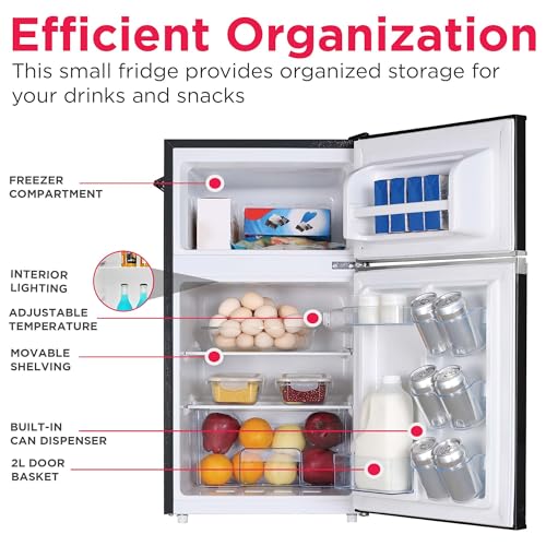 Frigidaire Retro Compact Fridge Freezer Combo, 3.1 cu. ft. Capacity, Small Top Freezer Refrigerator, Mini Fridge with Built-in Bottle Opener – 19”"D x 20.5" W x 33.5" H (Black)