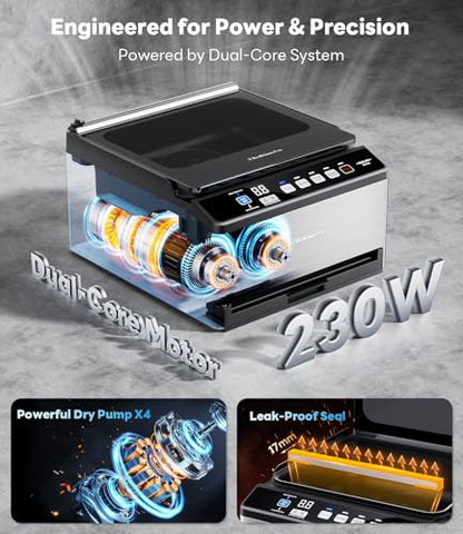 DualCore CVS101 Large Chamber Vacuum Sealer for Wet Foods, Dual Work Areas & Extra-Wide Bag Clamp, Meats & Marinades, 230W Dual-Core Dry Pump x4, 11.8-inch Max Bag Width Packing Machine for Home Use
