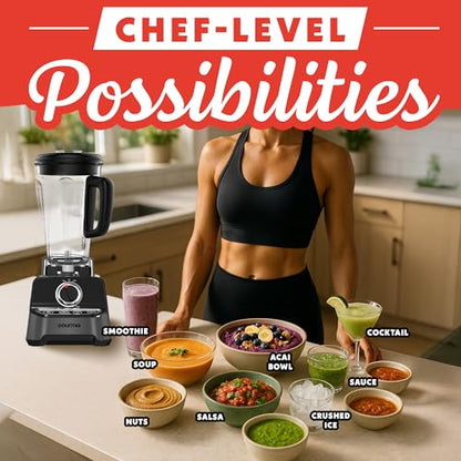 Gourmia Countertop Commercial Blender – 2L BPA-Free Pitcher, 4 Presets, 1500W High-Speed Motor, 45,000 RPM, Variable Speed Dial, Built-In Tamper, Dishwasher-Safe Parts, Black