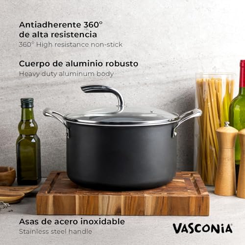 Vasconia Urban 6-QT Covered Soup Pot Set - Black Nonstick Dutch Oven for Baking, Roasting, and Stewing - Dishwasher and Oven Safe up to 475°F - Aluminum Kitchen Accessories with Fast Cooling Handles