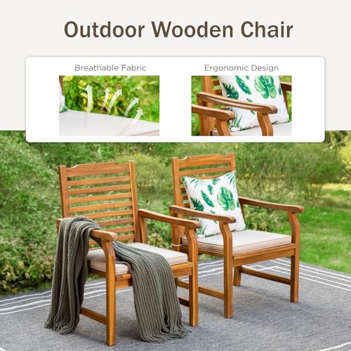 PHI VILLA 7pc Outdoor Dining Set, Expandable Wood Table w/Umbrella Hole