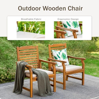 PHI VILLA 7pc Outdoor Dining Set, Expandable Wood Table w/Umbrella Hole