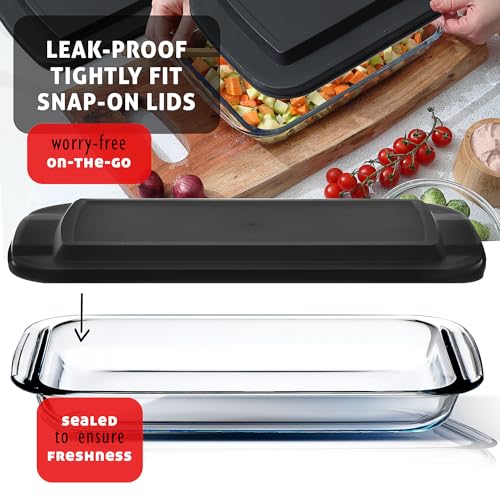 EATEX 8-Piece Deep Glass Casserole Dishes for Oven with Plastic Lids, Glass Baking Dishes for Oven, Rectangular Bakeware for Lasagna, Cooking, Leftovers, Kitchen, Freezer to Oven Dishwasher Safe
