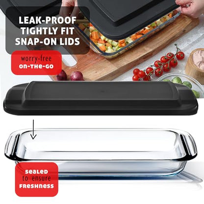 EATEX 8-Piece Deep Glass Casserole Dishes for Oven with Plastic Lids, Glass Baking Dishes for Oven, Rectangular Bakeware for Lasagna, Cooking, Leftovers, Kitchen, Freezer to Oven Dishwasher Safe