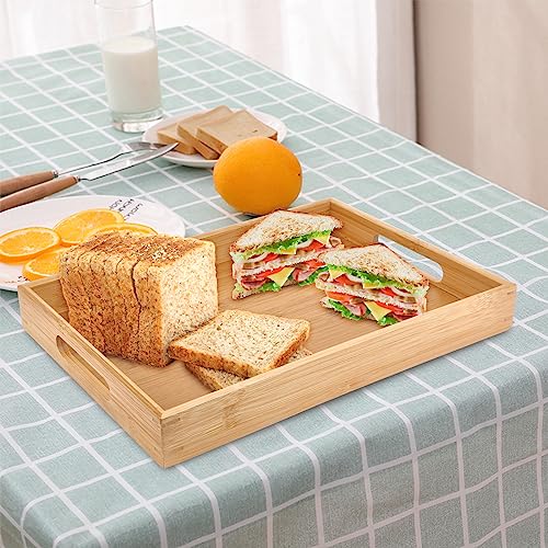 Sgigiul Bamboo Dinner Food Trays for Eating On Couch Party Platters for Serving Food Decorative Tray for Kitchen Counter Rectangle(16.5" Lx11.6''W and 15.5''Lx10.6''W)