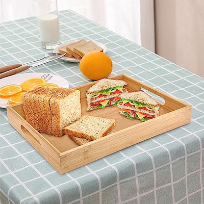 Sgigiul Bamboo Dinner Food Trays for Eating On Couch Party Platters for Serving Food Decorative Tray for Kitchen Counter Rectangle(16.5" Lx11.6''W and 15.5''Lx10.6''W)