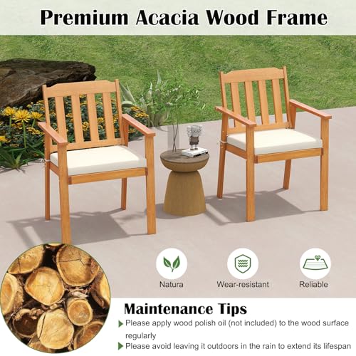 Tangkula 6 Pieces Patio Dining Table Set, 63” Rectangle Acacia Wood Table with Umbrella Hole and 4 Cushioned Armchairs and Backless Bench, Outdoor Dinette Furniture for Garden Yard Kitchen