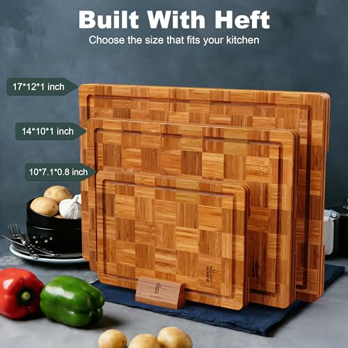 Extra Large Bamboo Cutting Boards, 3-Pack Heavy Duty Bamboo Cutting Boards Set with Juice Grooves & Non-Slip Feet – Extra Large Thick Wood Chopping Board for Meat, Fruits & More, Non-Toxic & Durable