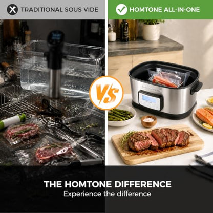 Homtone Sous Vide 6 Quart, 520W Fast Heating, All-In-One, Stainless Steel