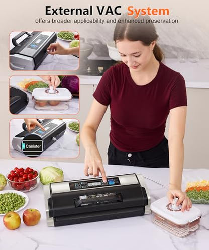95KPa Vacuum Sealer Machine Commercial Vac Sealer - 10in1 Sys w/Double Heat Seal
