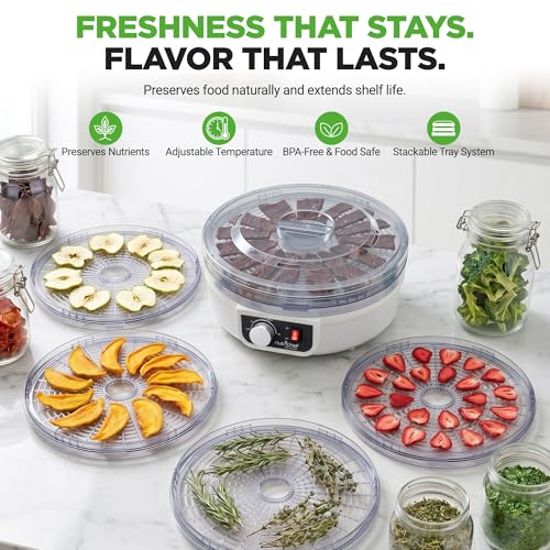 NutriChef Food Dehydrator Machine | Dehydrate Beef Jerky, Meats, Mushrooms, Fruits & Vegetables | Great For At Home Use | Uses High-Heat Circulation for Even Dehydration | 5 Easy to Clean Trays.
