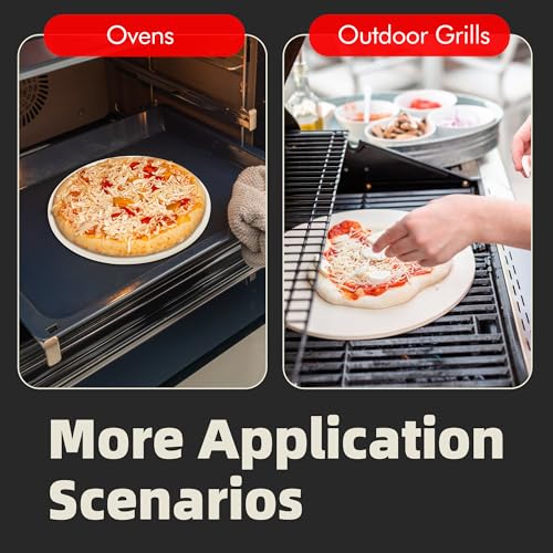 FLYZZA 12.4" Round Pizza Stone, Heavy Duty Cordierite Pizza Pan for Grilling & Pizza Oven, High Temperature Resistant Baking Stone for Pizza, Bread, Meat and More