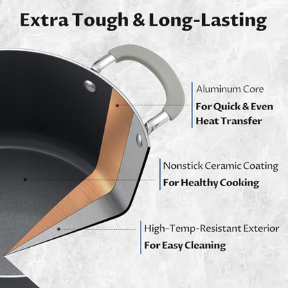 8 Quart Nonstick Stock Pot with Lid - BEZIA Ceramic Large Soup Pot for Family Cooking, Induction Ready, Stay-Cool Silicone Handles, Easy Cleanup, Perfect for Stews, Pasta & Batch Cooking