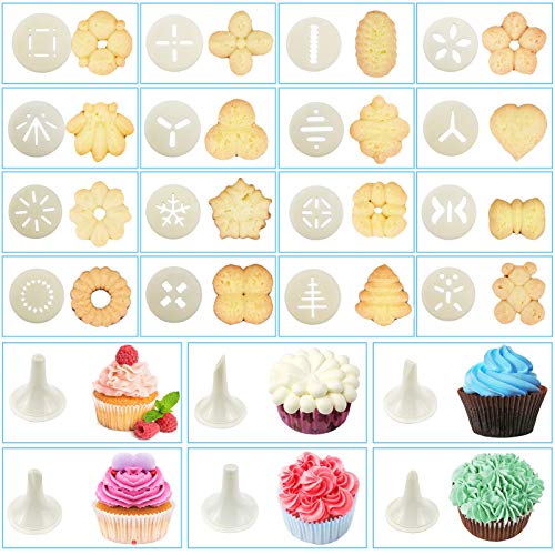 45PCS Cookies Press Gun Kit Set,DIY Cookie Maker With 16Cookie Discs,Icing Tips,Cleaning Brushes,EVA Piping Bags,Cookies Decorating Kit Baking Tool For Biscuit Making,Cakes Decorating For Any Holidays