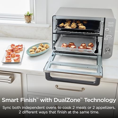 Ninja Air Fryer & Toaster Oven Combo with Thermometer | Double Stack XL | 12-in-1 | Smart Finish & DualZone Technology Cook 2 Meals at Once | Air Fry, Bake, Broil, Reheat | Stainless Steel | DCT651