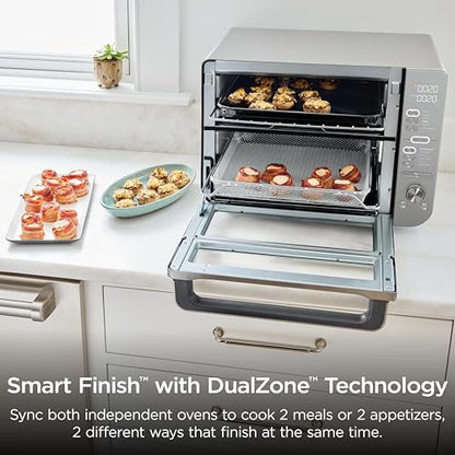Ninja Air Fryer & Toaster Oven Combo with Thermometer | Double Stack XL | 12-in-1 | Smart Finish & DualZone Technology Cook 2 Meals at Once | Air Fry, Bake, Broil, Reheat | Stainless Steel | DCT651