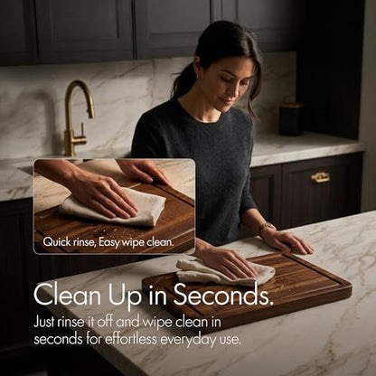 Xushro Acacia Wood Cutting Board Set of 3 with Stand - Thick Wooden Chopping Boards with Deep Juice Grooves - Non-Slip & Durable Wooden Boards for Meat & Vegetables (16x12, 14x10, 12x8) - Walnut