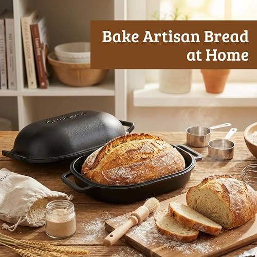 CuisiLand 9QT Cast Iron Dutch Oven for Bread Baking – Professional Sourdough & Artisan Loaf Oven, Superior Heat Retention, Heavy-Duty Cookware for Home & Kitchen