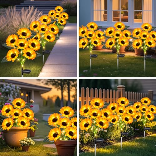 ostritec Sunflower Solar Lights Outdoor Decor, 4 Pack Solar Garden Decor 24 Waterproof Solar Sunflower Outdoor Lights for Garden Patio,Flower Bed, Pathway, Gift for Women, Mom, Grandma