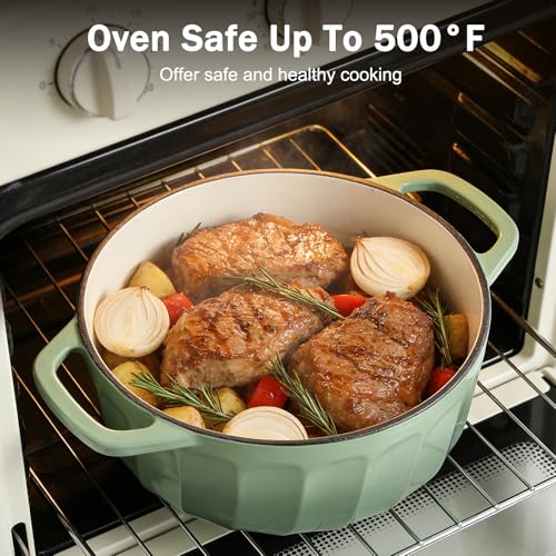 NSIRONS Enameled Cast Iron Dutch Oven with Lid, 3 QT Dutch Oven Pot for Bread Baking, Heavy Duty Cast Iron Pot for Braising, Cook, Bake, Refrigerate Safe across All Cooktops (Pistachio Green,3 QT)