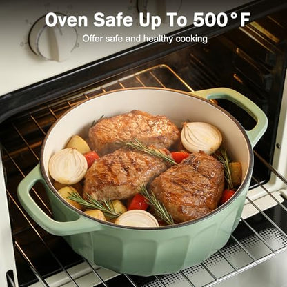 NSIRONS Enameled Cast Iron Dutch Oven with Lid, 3 QT Dutch Oven Pot for Bread Baking, Heavy Duty Cast Iron Pot for Braising, Cook, Bake, Refrigerate Safe across All Cooktops (Pistachio Green,3 QT)