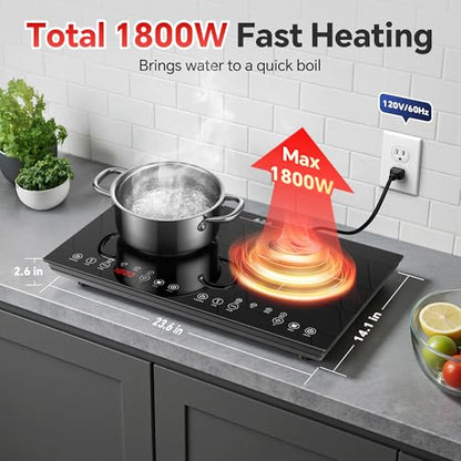 Portable Double Induction Cooktop, 1800W 2 Burner Induction Burner