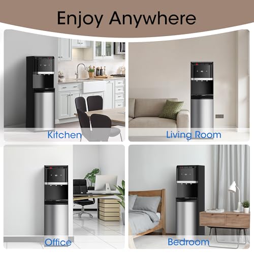 Tehanld Bottom Loading Water Cooler Dispenser for 5 Gallon Bottles,Stainless Steel Water Cooler with 3 Temperature -Hot, Cold & Room,Child Safety Lock,Ideal for Home and Office, Matte Black