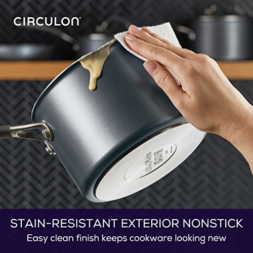 Circulon A1 Series w/ ScratchDefense Nonstick Induction Straining Sauce Pan with Lid, 3-Quart, Saucepan with Pour Spout, Graphite