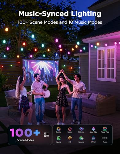 Govee S14 Bulb Outdoor String Lights 2, 96ft Smart RGBIC Warm White Patio Lights with 15 LED Bulbs, 111 Scene Modes for Outdoor Decor, Upgraded IP66 Compatible with Alexa, Google, Matter, APP Control