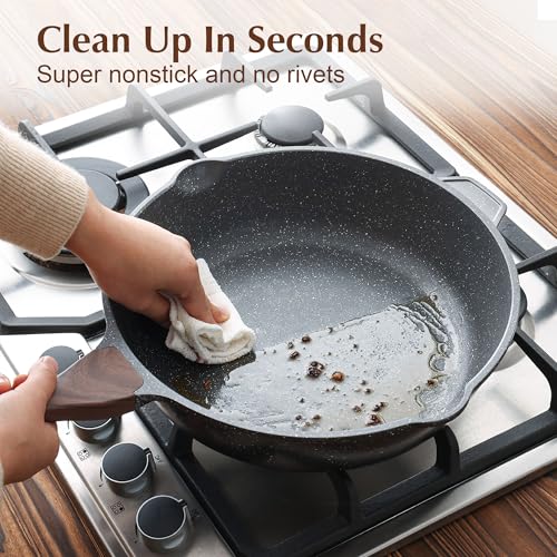 SENSARTE Nonstick Deep Frying Pan Skillet, 12-inch Saute Pan with Lid, Stay-cool Handle, Chef Pan Healthy Stone Cookware Cooking Pan, Induction Compatible, PFOA Free