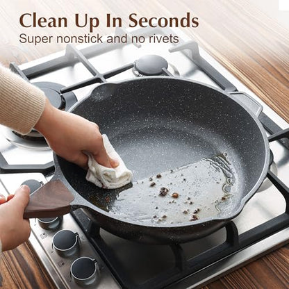 SENSARTE Nonstick Deep Frying Pan Skillet, 12-inch Saute Pan with Lid, Stay-cool Handle, Chef Pan Healthy Stone Cookware Cooking Pan, Induction Compatible, PFOA Free