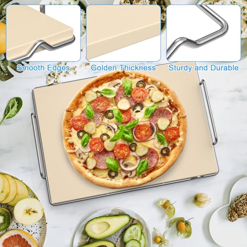 Outspark Pizza Stone with Grill Rack for Ninja Woodfire Outdoor Smoker XL OG800 OG900 Series Grill Accessories, Rectangle Pizza Baking Stone Set for Oven and Grill Baking