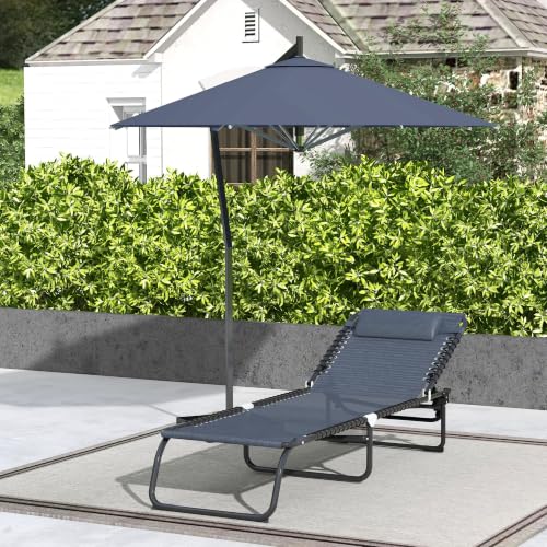 Outsunny Folding Chaise Lounge Chair Outdoor Mesh Seat Gray