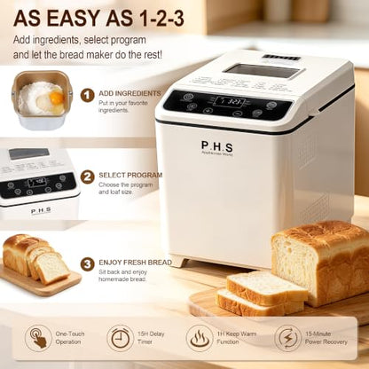 PHS Bread Maker Machine, 2LB Automatic Bread Machine, 20 Programs