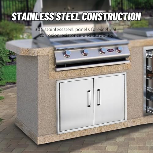 ZHAIUPON Stainless Steel Outdoor Kitchen Cabinet, Double Door Dry Storage Pantry for BBQ Island, Patio Grill Station, 30" W x 21" H x 21" D