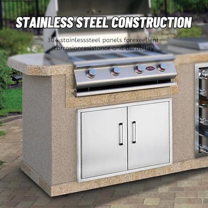ZHAIUPON Stainless Steel Outdoor Kitchen Cabinet, Double Door Dry Storage Pantry for BBQ Island, Patio Grill Station, 30" W x 21" H x 21" D