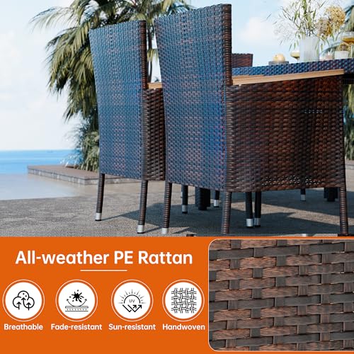 Shintenchi 7 PCS Wicker Patio Dining Set, Brown Rattan