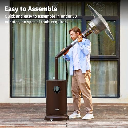 EAST OAK 55,000 BTU Propane Patio Heater with Round Table & Stainless Steel Burner, Outdoor Heater with Wheels, Ideal For Large Patios, Gardens, Outdoor Events, and Commercial Use, Bronze