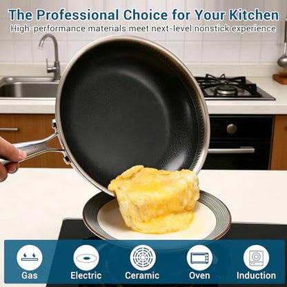 Legacy Culinaryware 8 Inch Tri-Ply Stainless Steel Hybrid Frying Pan, Ceramic Nonstick Skillet, Induction & Oven Safe 600°F, PFAS/PFOA Free Professional Clad Cookware