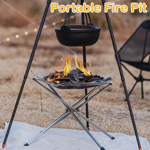 22 Inch Portable Outdoor Fire Pit with Carrying Bag,Foldable Stainless Steel Mesh Fireplace Wood Burning Collapsible Fireplace for Camping Outdoor Hiking BBQ Picnic