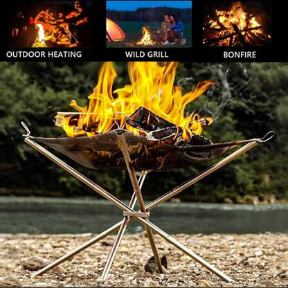 22 Inch Portable Outdoor Fire Pit with Carrying Bag,Foldable Stainless Steel Mesh Fireplace Wood Burning Collapsible Fireplace for Camping Outdoor Hiking BBQ Picnic