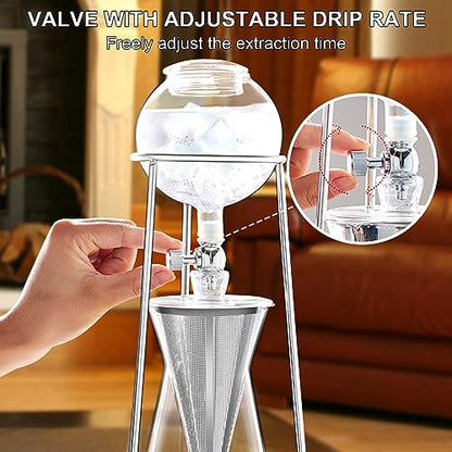 PARACITY Cold Brew Coffee Maker, Iced Coffee Maker in Stainless Steel and Borosilicate Glass, Cold Brew Drip Coffee Maker with Slow Drip Technology, Iced Tea Maker 2-4 Cup