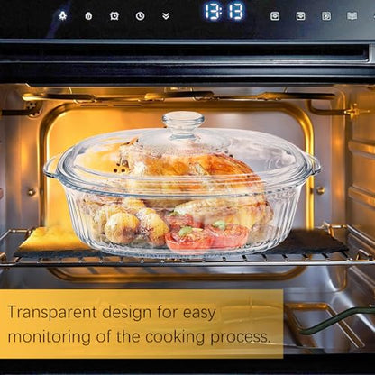 2 Pack Glass Casserole Baking Dishes with Lids for Oven,1.9 Qt and 3 Qt Ribbed Oval Glass Serving Dishes Bakeware Set for Lasagna,Casseroles,Leftovers,Cooking,Kitchen