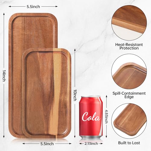 HOMKULA Small Solid Acacia Wood Serving Trays and Platters - Wooden Mini Charcuterie Boards, Rectangle Cheese Board for Food, Bathroom, Home Decor, Kitchen Counter, (14" x 5.5", 1 Pack)