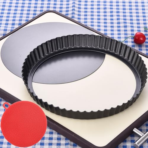 DATANYA Tart Pan 9 Inch Tart Pans Removable Bottom, Non-Stick Quiche Pan Carbon Steel Heavy Duty Pie Pan 9 Inch Tart Pan Loose Bottom, extra high of 1.2 Inches