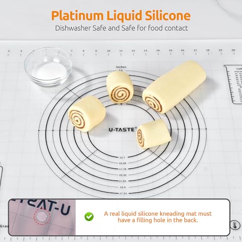 U-Taste 28"x20" Large Pastry Mat: Food-Grade Liquid Silicone Dough Rolling Baking Sheet, Non-Stick Non-Slip for Kneading, Making Pizza, Fondant with Clear Measurement and Raised Edges (Transparent)